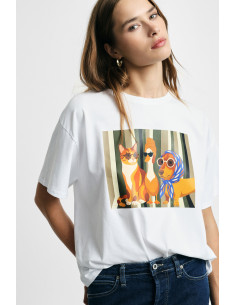 Please – Crew-neck T-shirt with illustrated print on the front - Ve...