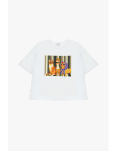 Please – Crew-neck T-shirt with illustrated print on the front - Ve... 2