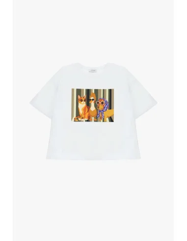 Crew-Neck T-Shirt with Front Graphic Print Please