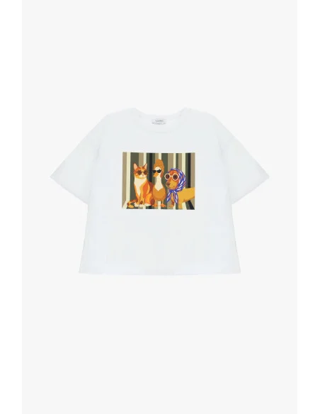 Crew-Neck T-Shirt with Front Graphic Print Please