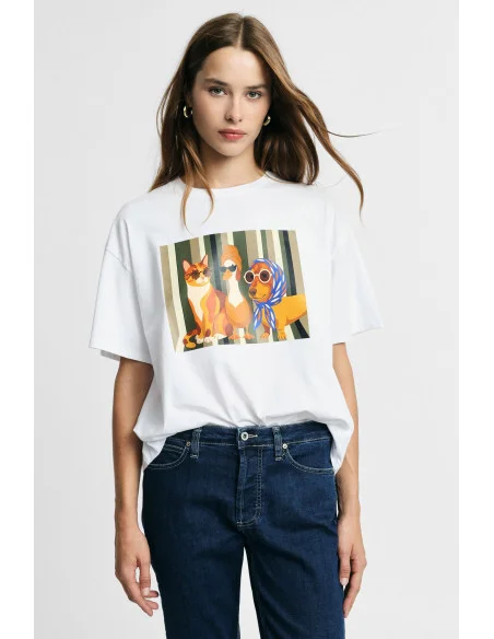 T-Shirt Girocollo Con Stampa Illustrata Frontale Please