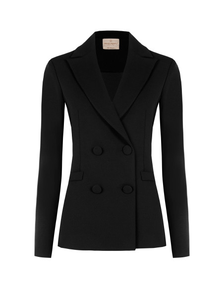 Fitted Scuba Crepe Blazer Jacket with Matching Buttons by Rinascime...