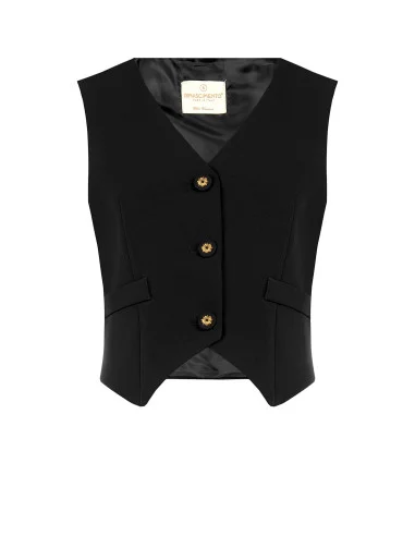 Cropped Technical Fabric Vest With Logo Buttons Rinascimento