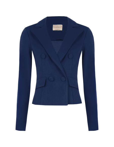 Giacca Blazer Corta Sfiancata Doppio Petto In Scuba Crepe Con Bottoni Coordinati Rinascimento