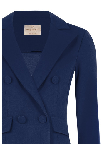 Cropped Fitted Double-Breasted Blazer Jacket in Scuba Crepe with Matching Buttons Rinascimento