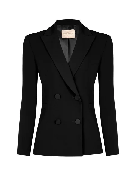 Fitted Cady Fabric Blazer with Tone-on-Tone Metal Buttons Rinascimento