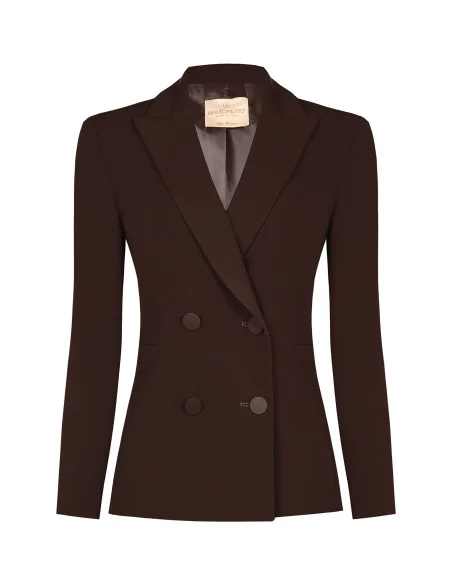 Fitted Cady Fabric Blazer with Tone-on-Tone Metal Buttons Rinascimento