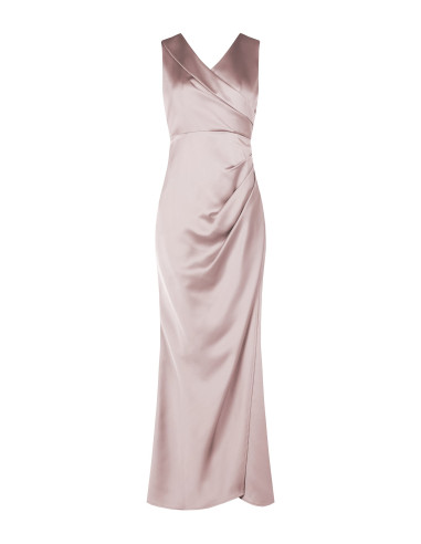 Robe longue en satin structuré, à coupe croisée, avec double encolu...