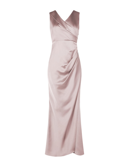 Robe longue en satin structuré, à coupe croisée, avec double encolu...