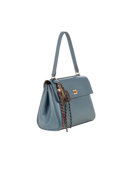 Smooth Faux-Leather Shoulder Bag With Decorative Charms And Removable Shoulder Strap Rinascimento