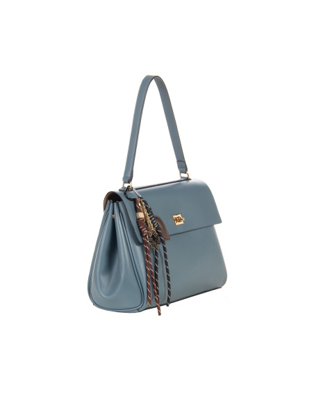 Sac à épaule en similicuir lisse avec breloques décoratives et bandoulière amovible Rinascimento