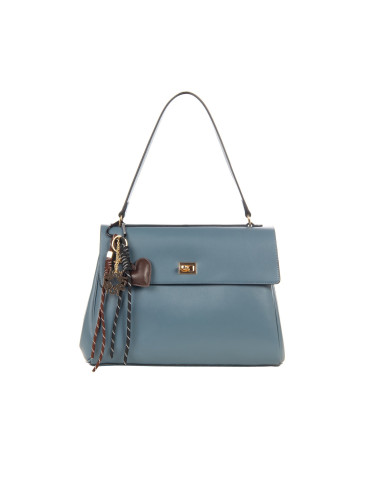 Smooth Faux-Leather Shoulder Bag With Decorative Charms And Removable Shoulder Strap Rinascimento