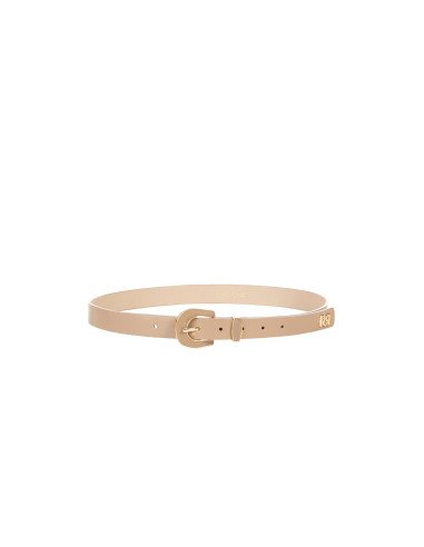 Slim Faux Leather Belt with RR Logo and Tone-on-Tone Polished Buckl...