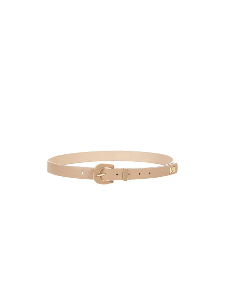 Slim Faux Leather Belt with RR Logo and Tone-on-Tone Polished Buckl...