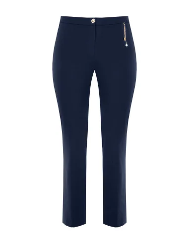 Pantaloni Curvy Dritti In Scuba Crepe Con Dettaglio Gioiello Catene E Perla Rinascimento Curvy