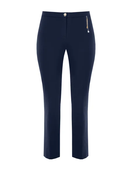 Curvy Straight-Leg Trousers in Scuba Crepe with Chain and Pearl Jewel Detail Rinascimento Curvy