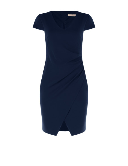 Curvy Scuba Crepe Sheath Dress with V-neck, Gathered on One Side – ...