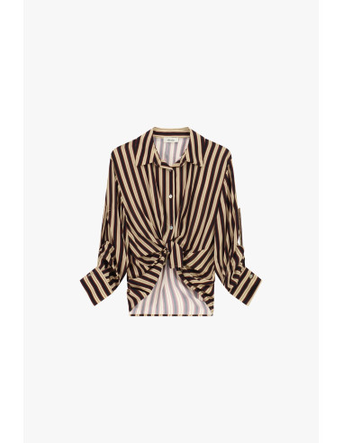 Dixie Striped Shirt with Front Knot and Long Sleeves