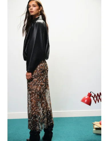 Gonna Lunga Fantasia Animalier Con Pannelli Trasparenti Dixie