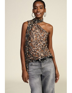 Haut asymétrique à motif animalier avec nœud « Dixie »
