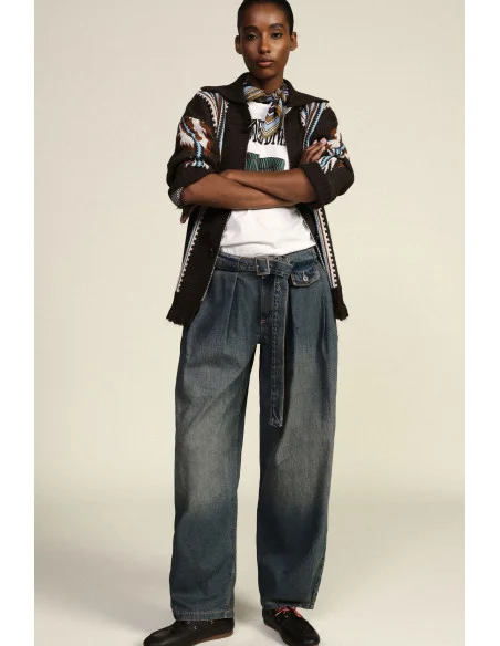 High-Waisted Paperbag Jeans with Matching Belt Dixie