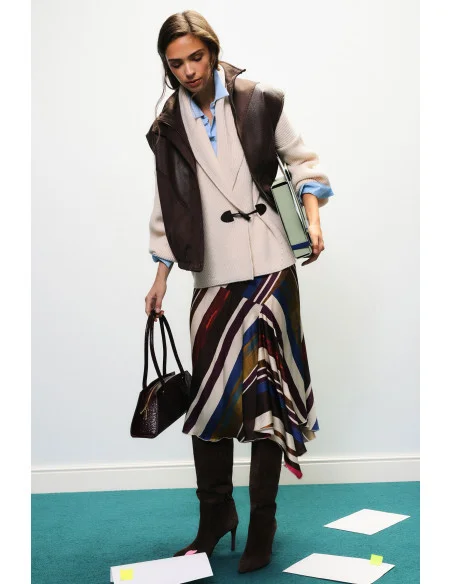 Gonna Midi Con Stampa A Righe Multicolore E Orlo Asimmetrico Dixie