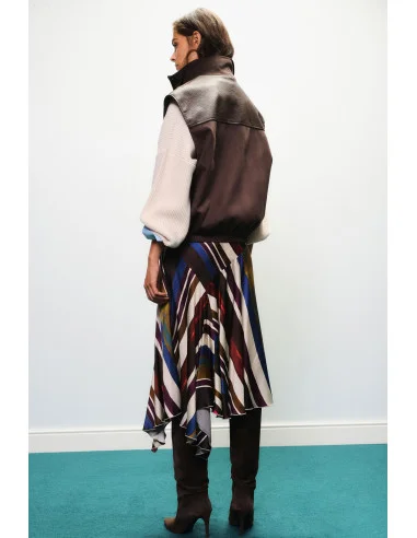Midi Skirt with Multicolored Striped Print and Asymmetrical Hem Dixie