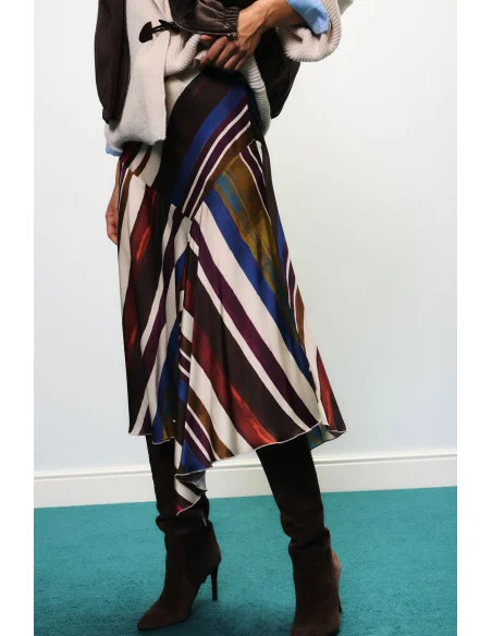 Gonna Midi Con Stampa A Righe Multicolore E Orlo Asimmetrico Dixie