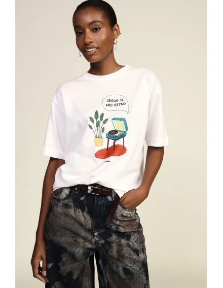 T-Shirt Girocollo Stampa Giradischi Oversize Dixie