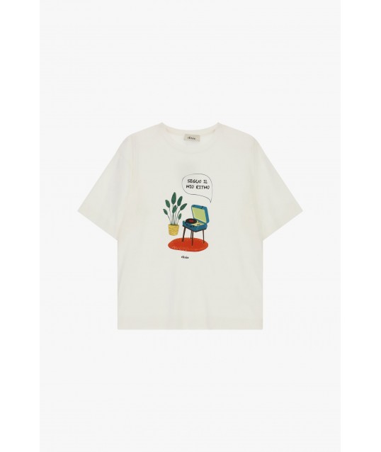 T-Shirt Girocollo Stampa Giradischi Oversize Dixie
