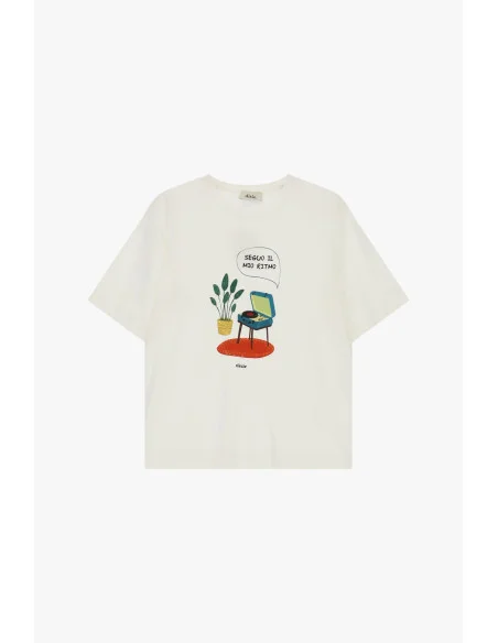 Oversized Crew-Neck T-Shirt with Turntable Print Dixie