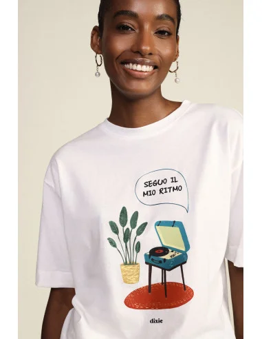 T-Shirt Girocollo Stampa Giradischi Oversize Dixie
