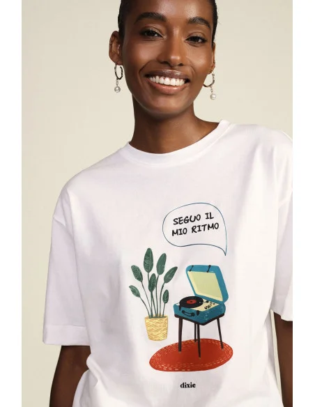 T-Shirt Girocollo Stampa Giradischi Oversize Dixie