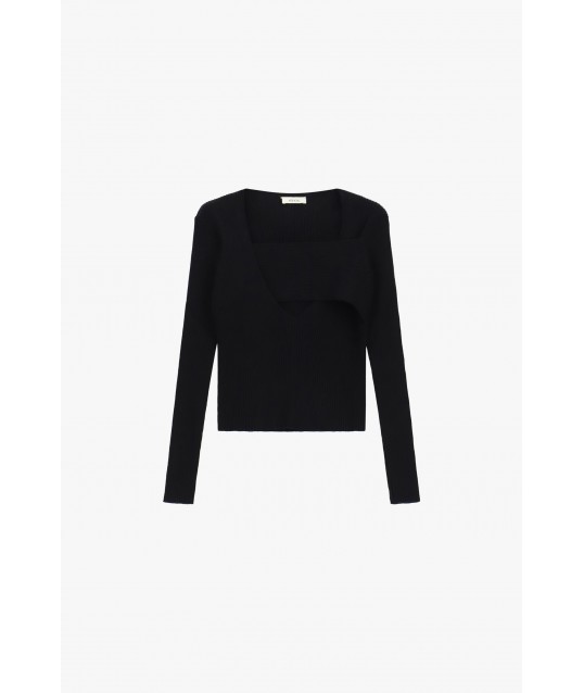 Pull côtelé à encolure asymétrique et détail superposé « Dixie »