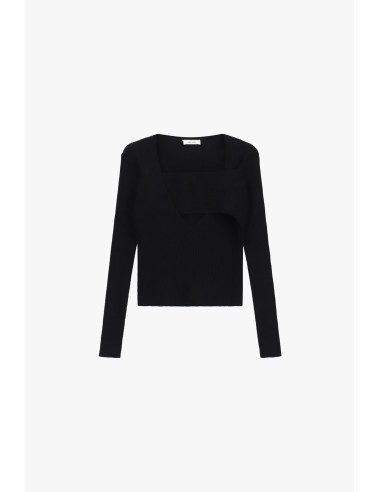 Pull côtelé à encolure asymétrique et détail superposé « Dixie » - ...