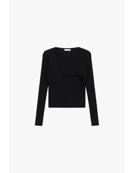 Maglione A Coste Con Scollo Asimmetrico E Dettaglio Sovrapposto Dixie