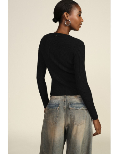 Pull côtelé à encolure asymétrique et détail superposé « Dixie » - ...