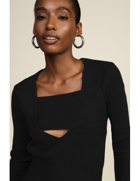 Pull côtelé à encolure asymétrique et détail superposé « Dixie » - ...