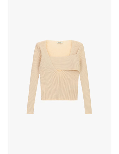 Maglione A Coste Con Scollo Asimmetrico E Dettaglio Sovrapposto Dixie