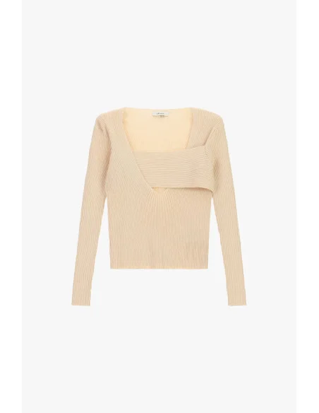 Ribbed Sweater With Asymmetric Neckline And Layered Detail Dixie