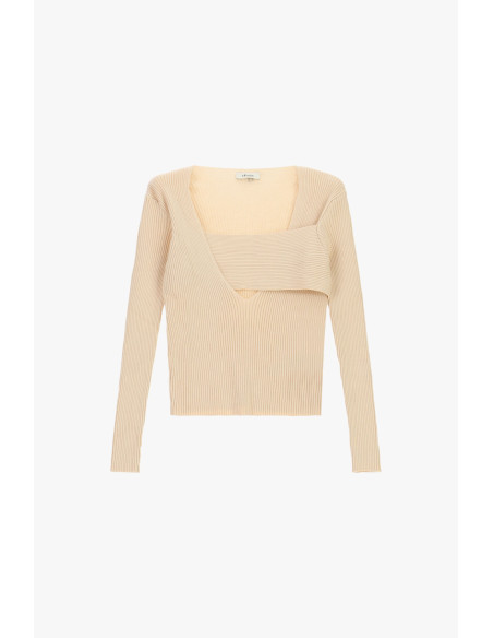 Pull à côtes avec encolure asymétrique et détail superposé Dixie