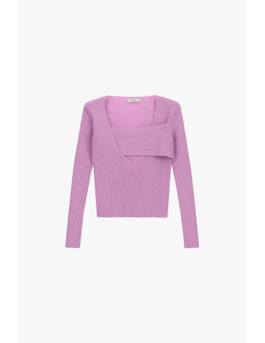 Dixie Ribbed Jumper with Asymmetrical Neckline and Layered Detail -...
