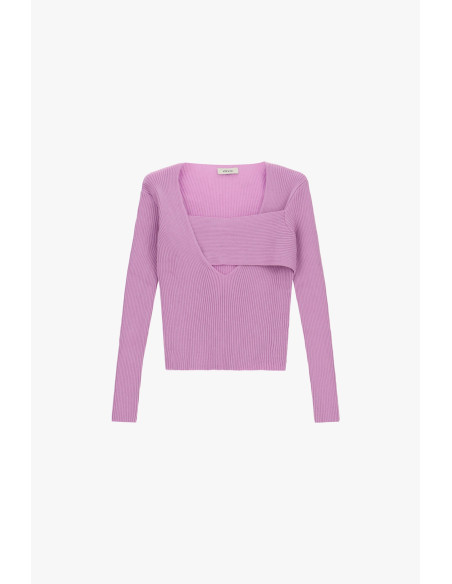 Dixie Ribbed Jumper with Asymmetrical Neckline and Layered Detail -...