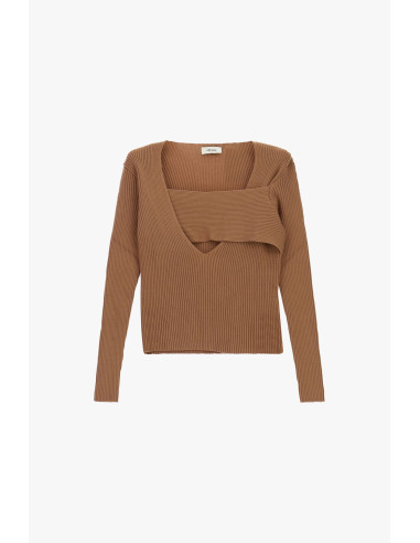 Pull côtelé à encolure asymétrique et détail superposé « Dixie » - ...