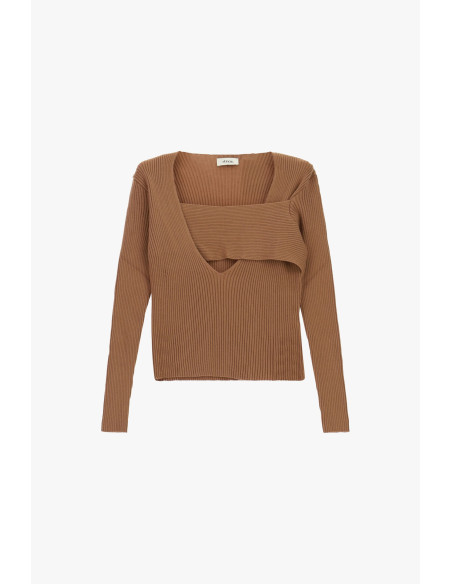 Maglione A Coste Con Scollo Asimmetrico E Dettaglio Sovrapposto Dixie