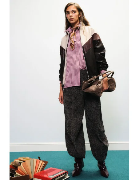 Pantalon palazzo fantaisie animalier taille haute Dixie