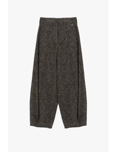 Pantalon palazzo fantaisie animalier taille haute Dixie