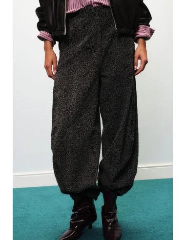Pantalon palazzo fantaisie animalier taille haute Dixie
