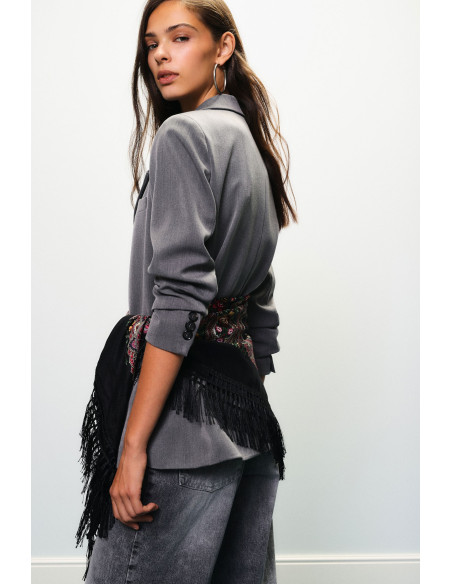 Blazer Con Foulard Stampato E Frange Laterali Dixie