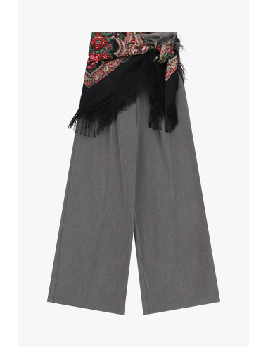 Pantaloni Palazzo Con Fascia Decorativa E Frange Dixie